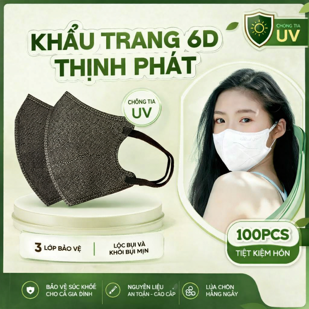 Set 100 Cái Khẩu Trang 6D THỊNH PHÁT PRO MASK Airit Dây Bản To Không Sợ Đau Tai, Hàng Chính Hãng