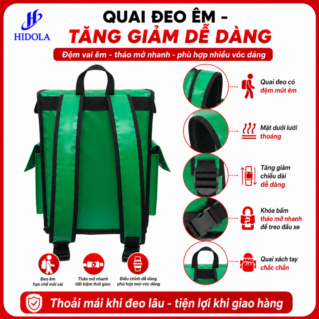 Balo Giao Hàng Giữ Nhiệt 36L 7166B - Túi Giữ Nhiệt Giao Đồ Ăn, Giữ Lạnh Thực Phẩm, Chống Sốc, Chống Thấm