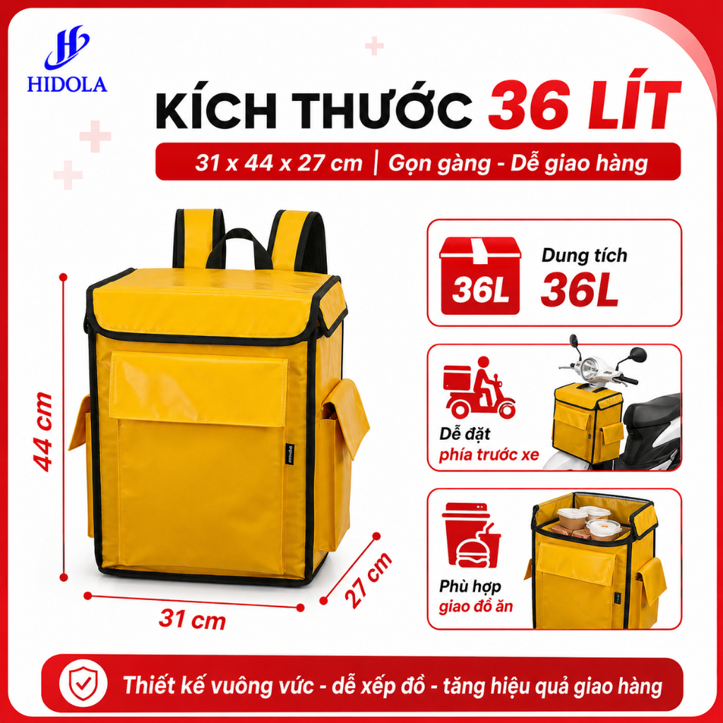Balo Giao Hàng Giữ Nhiệt 36L 7166B - Túi Giữ Nhiệt Giao Đồ Ăn, Giữ Lạnh Thực Phẩm, Chống Sốc, Chống Thấm
