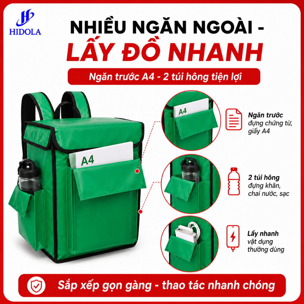 Balo Giao Hàng Giữ Nhiệt 36L 7166B - Túi Giữ Nhiệt Giao Đồ Ăn, Giữ Lạnh Thực Phẩm, Chống Sốc, Chống Thấm