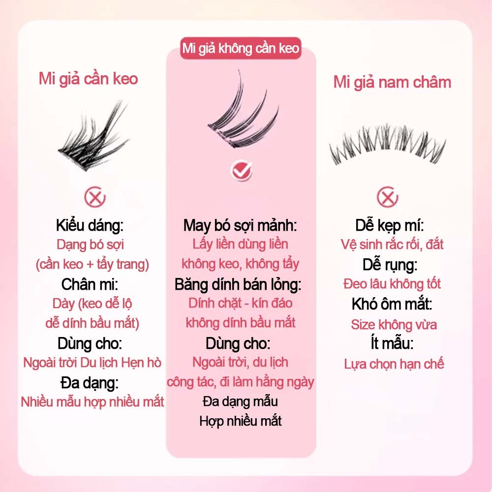 Mi Giả Không Cần Keo BQI, Mi Cụm, Mềm Mại Tự Nhiên, Tiện Lợi, Có Thể Tái Sử Dụng, Dung Tích Lớn, 36 Cụm 10-13mm