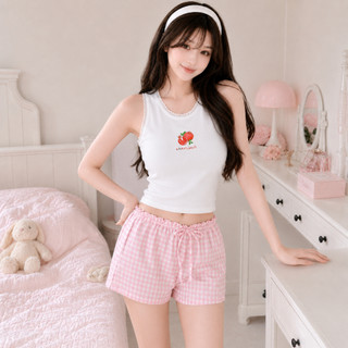 Set Áo Balo Viền Ren In Trái Cây Nhiệt Đới Kèm Quần Short Karo Nữ Ống Rộng Phối Nơ Chất Cotton - BD016