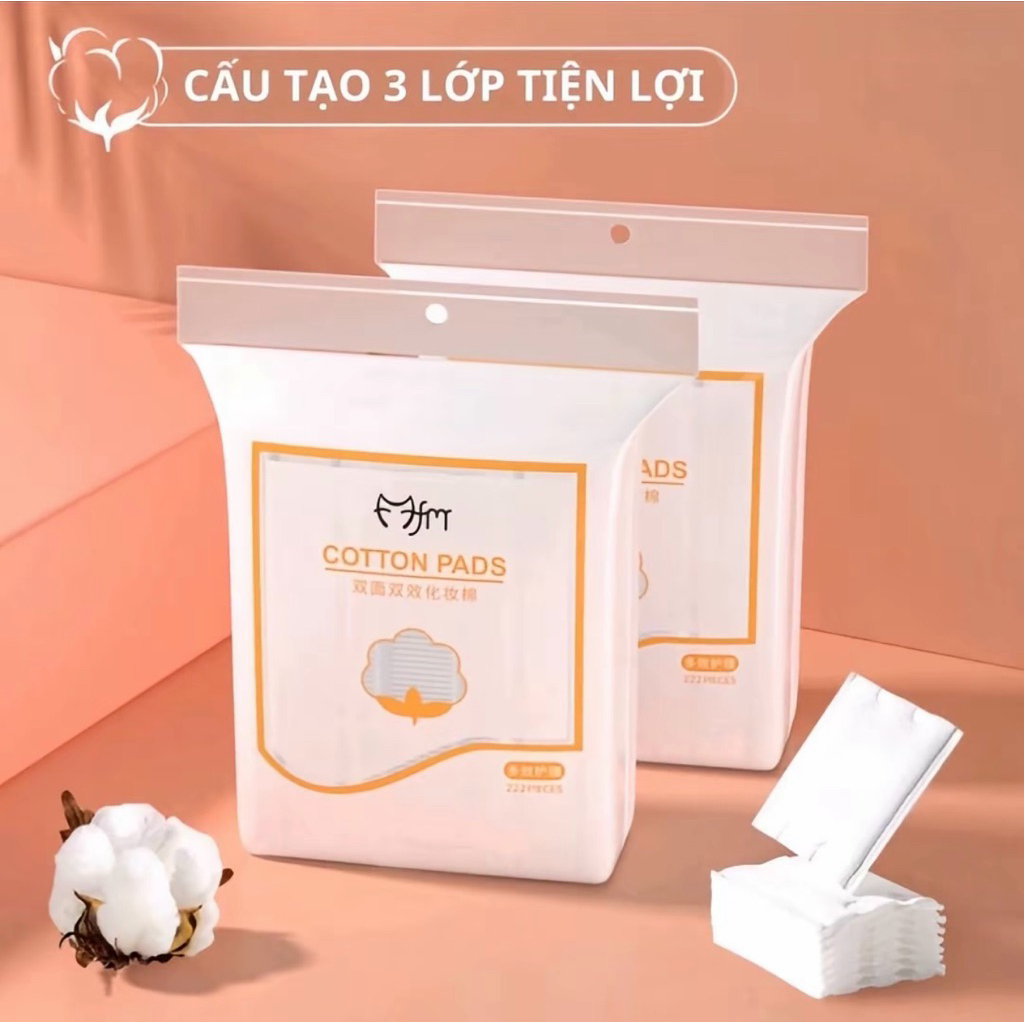 Bông Tẩy Trang Hatsu 222 Miếng Cotton Pads Dày Mịn Tiết Kiệm"