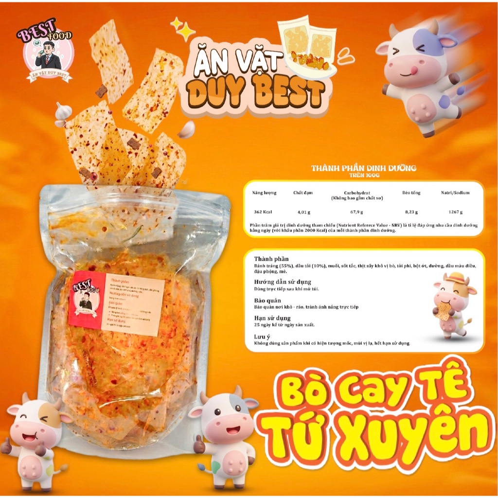(Độc Quyền) Bánh Tráng Bò Cay Tê Tứ Xuyên Duy Best - Vị Cay Tê Tê & Khô Bò Ngon