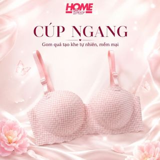 Áo ngực nữ cúp ngang mút bàn tay thông hơi - Áo lót nữ không gọng chất su kẻ ca rô 3 nấc cài A923