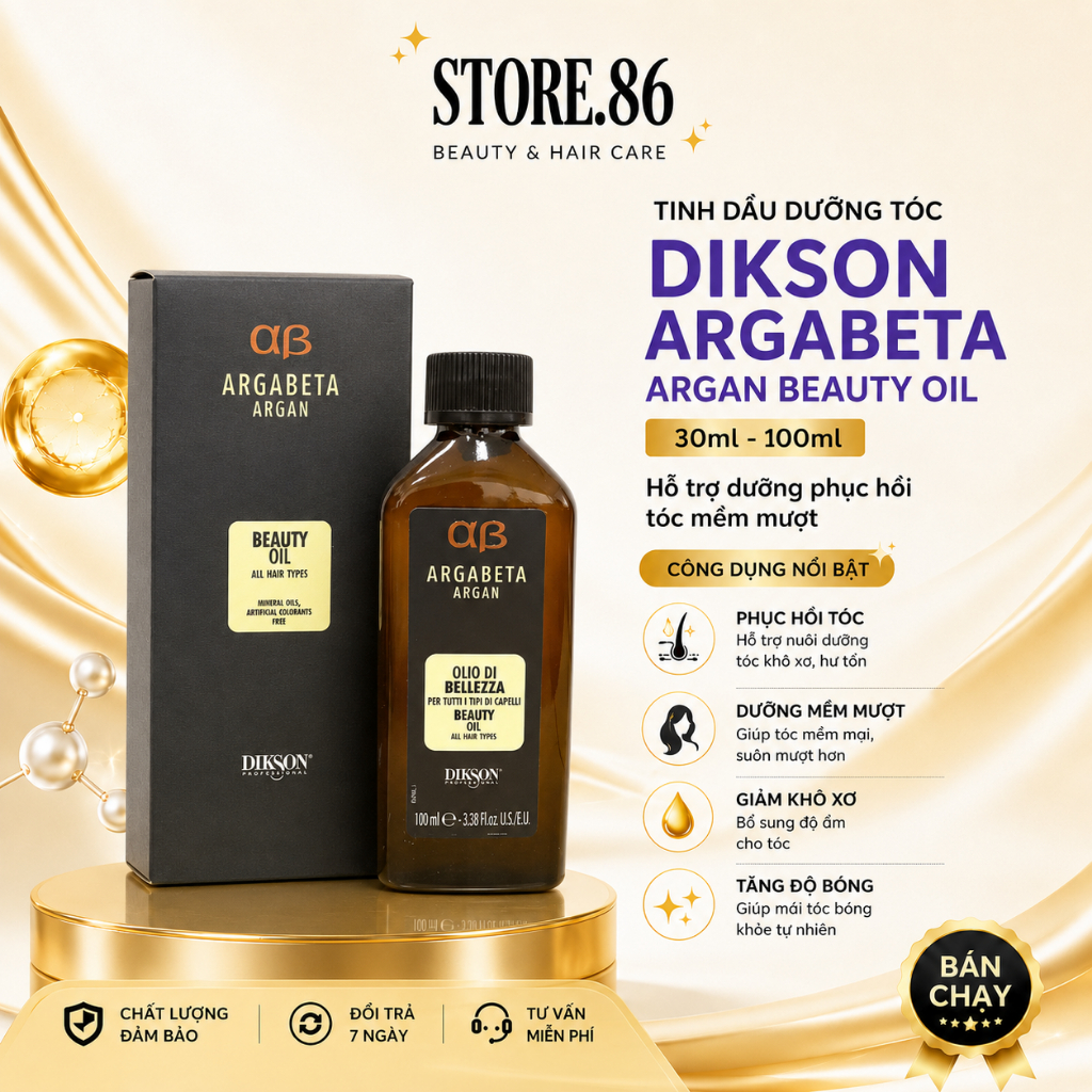Tinh Dầu Dưỡng Tóc DIKSON Argabeta Argan Beauty Oil 30ml - 100ml |Phục Hồi Tóc Khô Xơ, Mềm Mượt Chuẩn Salon
