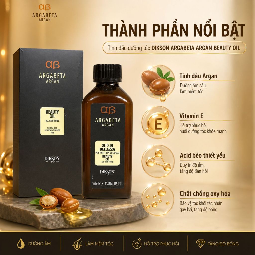 Tinh Dầu Dưỡng Tóc DIKSON Argabeta Argan Beauty Oil 30ml - 100ml |Phục Hồi Tóc Khô Xơ, Mềm Mượt Chuẩn Salon