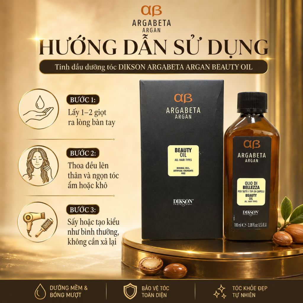 Tinh Dầu Dưỡng Tóc DIKSON Argabeta Argan Beauty Oil 30ml - 100ml |Phục Hồi Tóc Khô Xơ, Mềm Mượt Chuẩn Salon