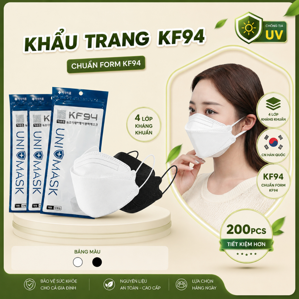 [Free Ship] Khẩu Trang KF94 UNI MASK 4 Lớp Dày Dặn, 4D Hàn Quốc Lọc Bụi Mịn, Hàng Chính Hãng