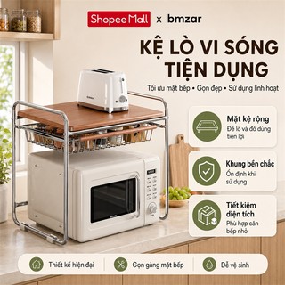 Kệ lò vi sóng Có giỏ kéo ra màu gỗ đàn hương Kệ 2 tầng nhà bếp đa năng