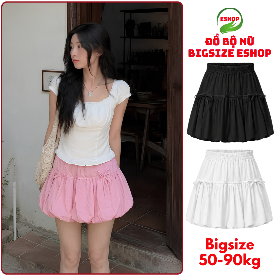 Chân Váy Bí 2 Lớp Bigsize ESHOP MS320 Nơ Phồng Dáng Bí Ngắn Có Quần Bảo Hộ Dễ Thương 45-85kg