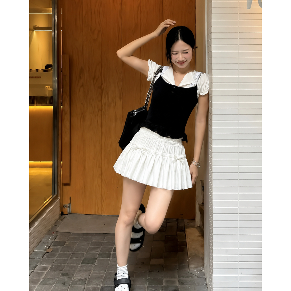 Chân Váy Bí 2 Lớp Bigsize ESHOP MS320 Nơ Phồng Dáng Bí Ngắn Có Quần Bảo Hộ Dễ Thương 45-85kg