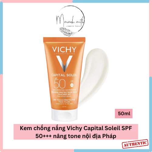 Kem chống nắng bảo vệ da mỏng nhẹ không bết dính SPF 50+ UVA, UVB Vichy Capital Soleil Dry Touch