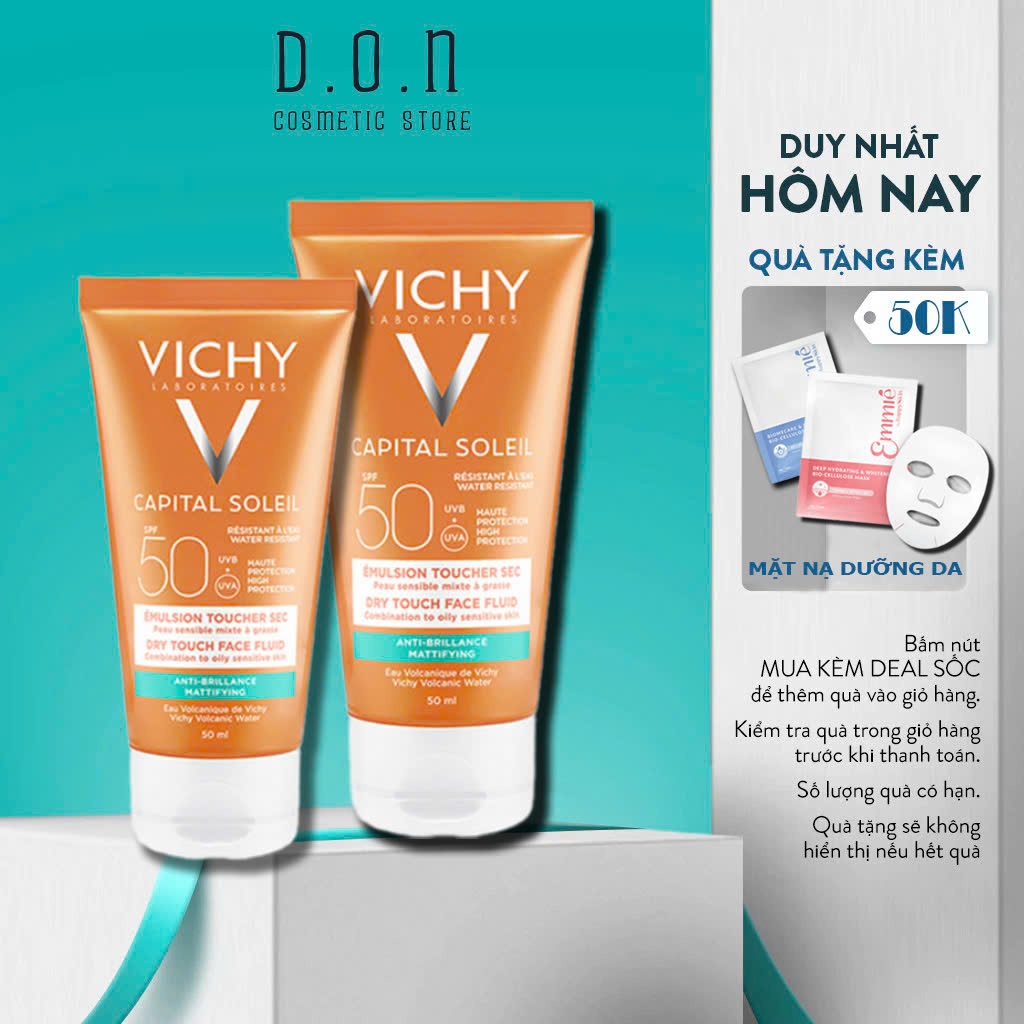 Kem chống nắng bảo vệ da mỏng nhẹ không bết dính SPF 50+ UVA, UVB Vichy Capital Soleil Dry Touch
