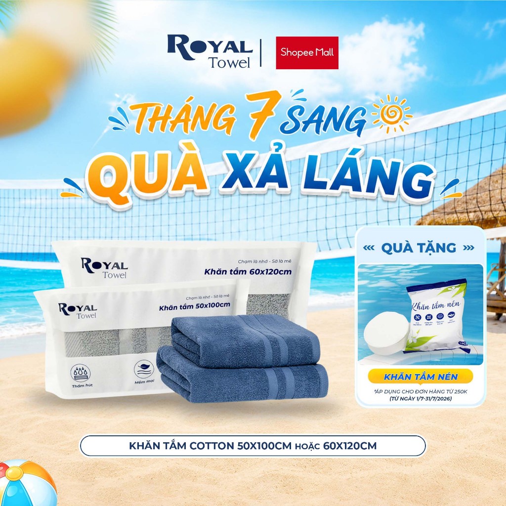 Khăn Tắm Royal Towel 50x100cm Hoặc 60x120cm Sợi Cotton Mềm Mịn, Thấm Hút Tốt, Không Xổ Lông, Không Phai Màu