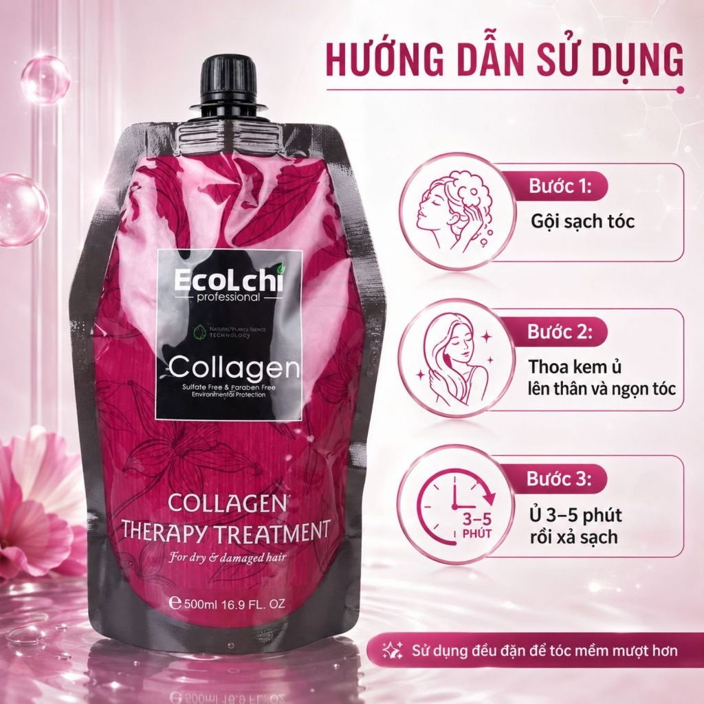 Kem Ủ Tóc Ecolchi Collagen 500ml (Túi) | Dưỡng Ẩm Tóc Khô Xơ, Mềm Mượt & Bóng Khỏe