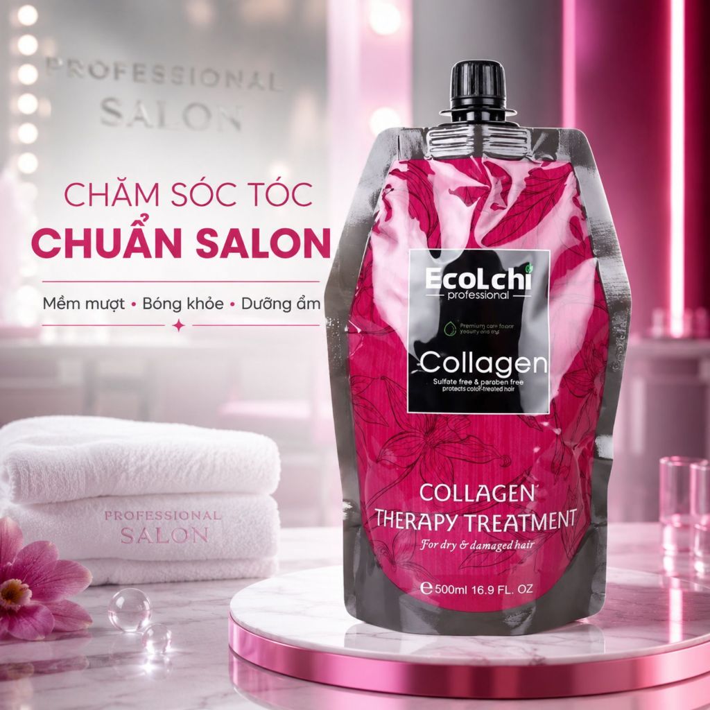 Kem Ủ Tóc Ecolchi Collagen 500ml (Túi) | Dưỡng Ẩm Tóc Khô Xơ, Mềm Mượt & Bóng Khỏe