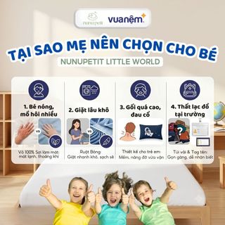 Gối ngủ cho bé Tencel 80s cao cấp Nunupetit Little World Vua Nệm, Gối bông cho bé an toàn thoáng mát