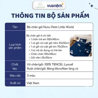 Gối ngủ cho bé Tencel 80s cao cấp Nunupetit Little World Vua Nệm, Gối bông cho bé an toàn thoáng mát