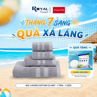 Bộ 4 Khăn Gồm 2 Mặt, 1 Gội, 1 Tắm 60x120cm Royal Towel Sợi Cotton Mềm Mịn, Thấm Hút Tốt,  Không Xổ Lông, Không Phai Màu