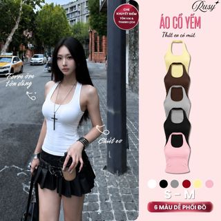 (Có Mút) Áo Cổ Yếm Thắt Eo Áo Kiểu Nữ Hở Lưng Gợi Cảm Chất Cotton Mịn Mát Basic Dễ Phối Đồ RUSY AY04