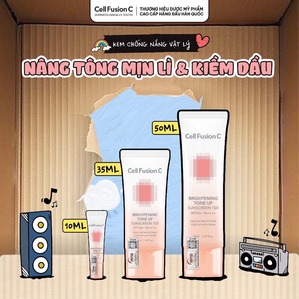 [SHOPEE XỬ LÝ]Kem Chống Nắng Nâng Tone Ráo Mịn Kiềm Dầu Cell Fusion C Brightening Tone Up Sunscreen 100 SPF50+ PA ++++