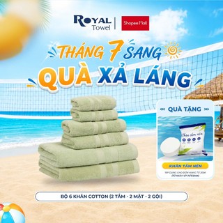 Bộ 6 Khăn Tắm Gội Mặt Royal Towel - 2 Mặt, 2 Gội, 2 Tắm 60x120cm Sợi Cotton Mềm Mịn, Thấm Hút Tốt, Không Xổ Lông