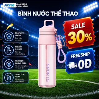 Bình Nước Thể Thao Tritan 700ml ANREE - Nắp Bật, Có Ống Hút, Chống Rò Rỉ - Bình Nước Tập Gym, Xe Đạp, Đi Học