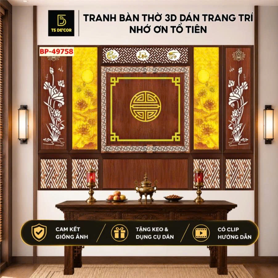 Tranh phòng thờ nhiều kích thước khác nhau Tranh lụa dán tường