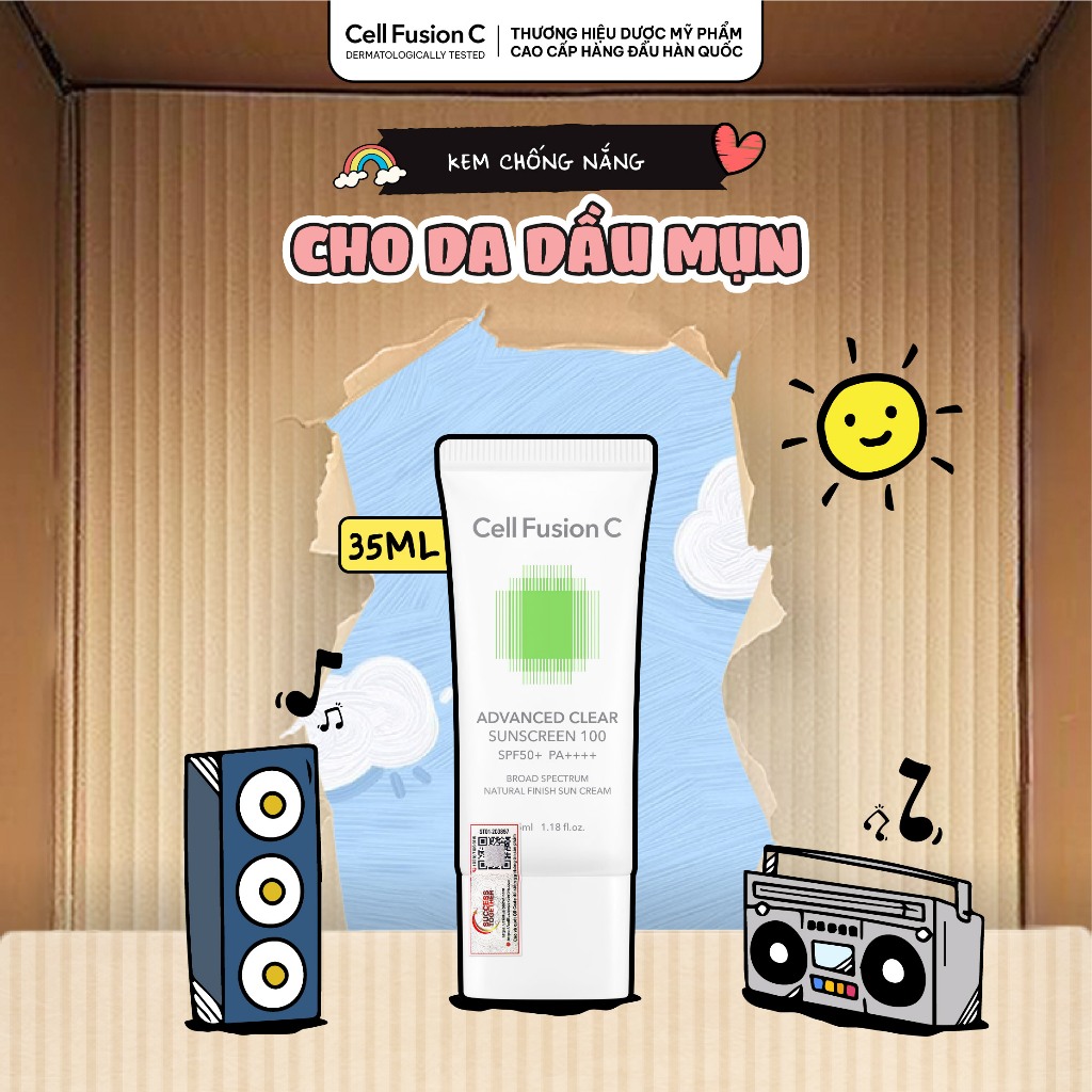 Kem Chống Nắng Phổ Rộng Cho Da Dầu Mụn Cell Fusion C Advanced Clear Sunscreen 100 SPF50+ PA++++
