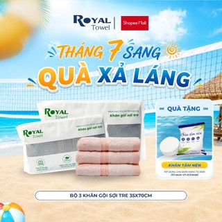 Bộ 3 Khăn Gội Royal Towel 35x70cm Sợi Tre Bamboo, Mềm Mịn, Thấm Hút Tốt, Không Xổ Lông, Không Phai Màu, An Toàn Cho Da