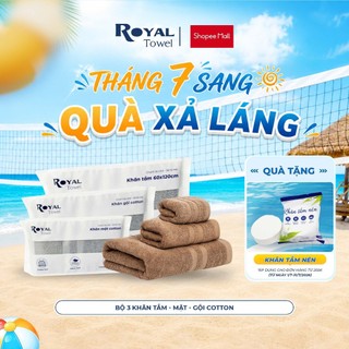 Bộ 3 Khăn Mặt Khăn Gội Khăn Tắm Royal Towel Sợi Cotton Mềm Mịn, Thấm Hút Tốt, Không Xổ Lông, Không Phai Màu