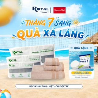 Bộ 3 Khăn Mặt, Gội, Tắm Royal Towel Sợi Tre Bamboo, Mềm Mịn, Thấm Hút Tốt, Không Xổ Lông, Không Phai Màu, An Toàn Cho Da