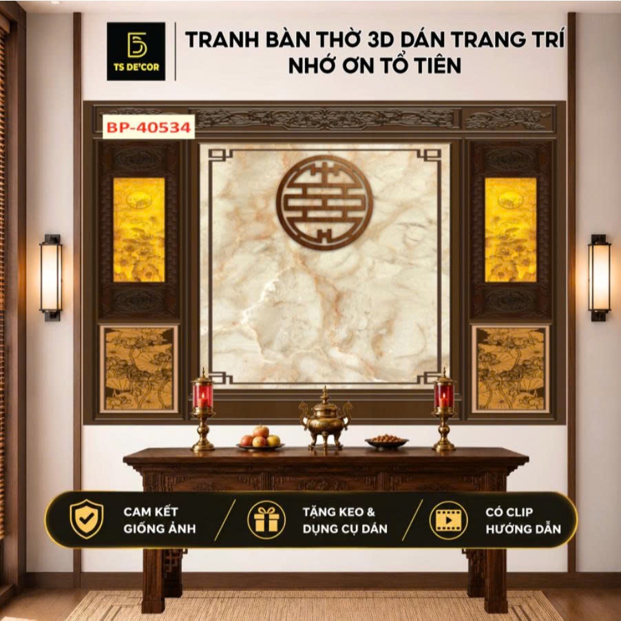Tranh dán tường 3D vải lua mẫu tranh phòng thờ