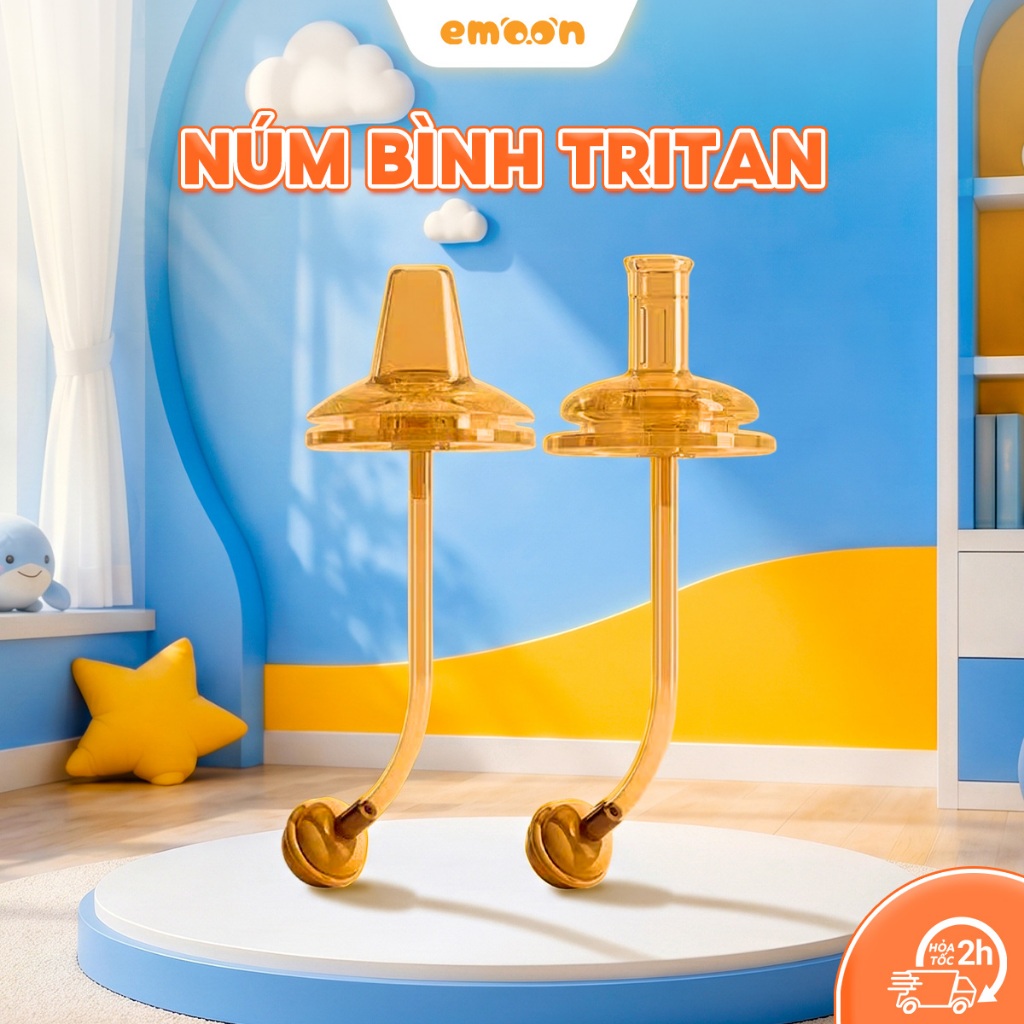 Núm Tập Hút Thay Thế Cho Bình Tritan Emoon | Silicone Mềm Mại Cao Cấp | Van Chống Sặc Thông Minh Cho Bé