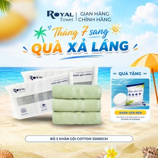 Bộ 3 Khăn Gội Royal Towel 35x80cm Sợi Cotton Mềm Mịn, Thấm Hút Tốt, Không Xổ Lông, Không Phai Màu