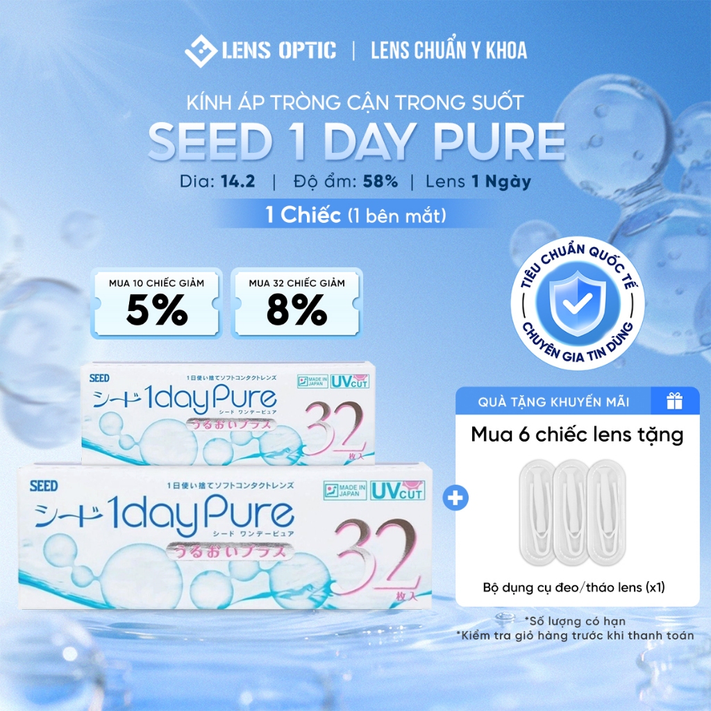 Kính Áp Tròng Cận Thị Lens Optic Trong Suốt 1 Ngày SEED Pure Chuẩn Y Tế, Siêu Mỏng Nhẹ Chống Tia UV Có Độ | BigBuy360 - bigbuy360.vn