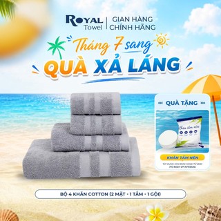 Bộ 4 Khăn Gồm 2 Mặt, 1 Gội, 1 Tắm 60x120cm Royal Towel Sợi Cotton Mềm Mịn, Thấm Hút Tốt, Không Xổ Lông, Không Phai Màu