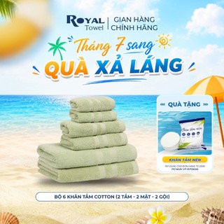 Bộ 6 Khăn Tắm Gội Mặt Royal Towel - 2 Mặt, 2 Gội, 2 Tắm 60x120cm Sợi Cotton Mềm Mịn, Thấm Hút Tốt, Không Xổ Lông
