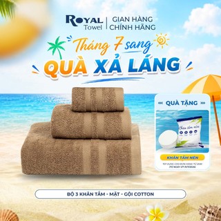 Bộ 3 Khăn Mặt Khăn Gội Khăn Tắm Royal Towel Sợi Cotton Mềm Mịn, Thấm Hút Tốt, Không Xổ Lông, Không Phai Màu