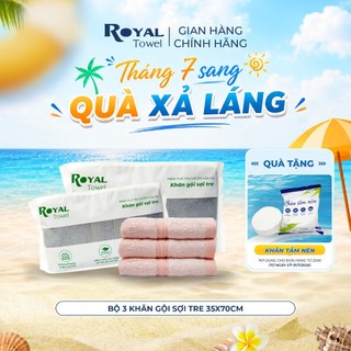 Bộ 3 Khăn Gội Royal Towel 35x70cm Sợi Tre Bamboo, Mềm Mịn, Thấm Hút Tốt, Không Xổ Lông, Không Phai Màu, An Toàn Cho Da