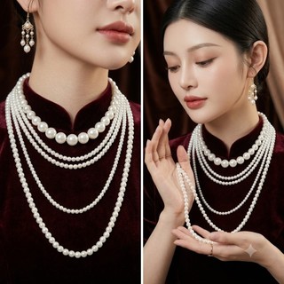 [ DAISYN ] N692 dây chuyền mang áo dài , dây chuyền áo tấc, vòng cổ áo ngũ thân 5 sợi ngọc trai nhân tạo sang trọng