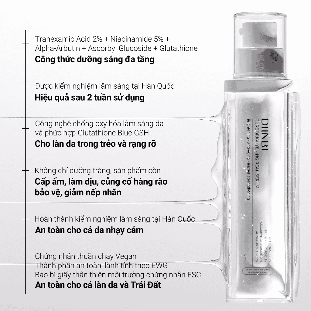 Serum Dưỡng Trắng Và Phục Hồi Da DIINBI Pure Brightening Real Serum 50ml | BigBuy360 - bigbuy360.vn