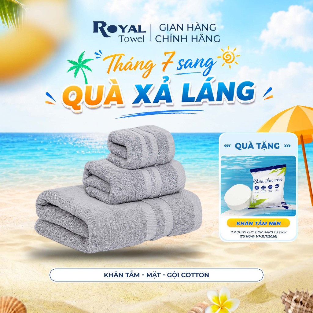 Khăn Tắm, Khăn Gội, Khăn Mặt Royal Towel Sợi Cotton Mềm Mịn, Thấm Hút Tốt, Không Xổ Lông, Không Phai Màu