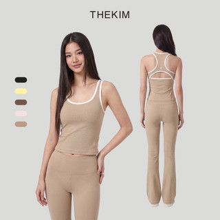 THEKIM Set bộ Yoga , Pilates , Daily Áo sát nách (có mút ngực) phối viền và quần dài ống loe cạp thường CS407404