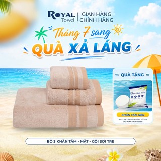 Bộ 3 Khăn Mặt, Gội, Tắm Royal Towel Sợi Tre Bamboo, Mềm Mịn, Thấm Hút Tốt, Không Xổ Lông, Không Phai Màu, An Toàn Cho Da