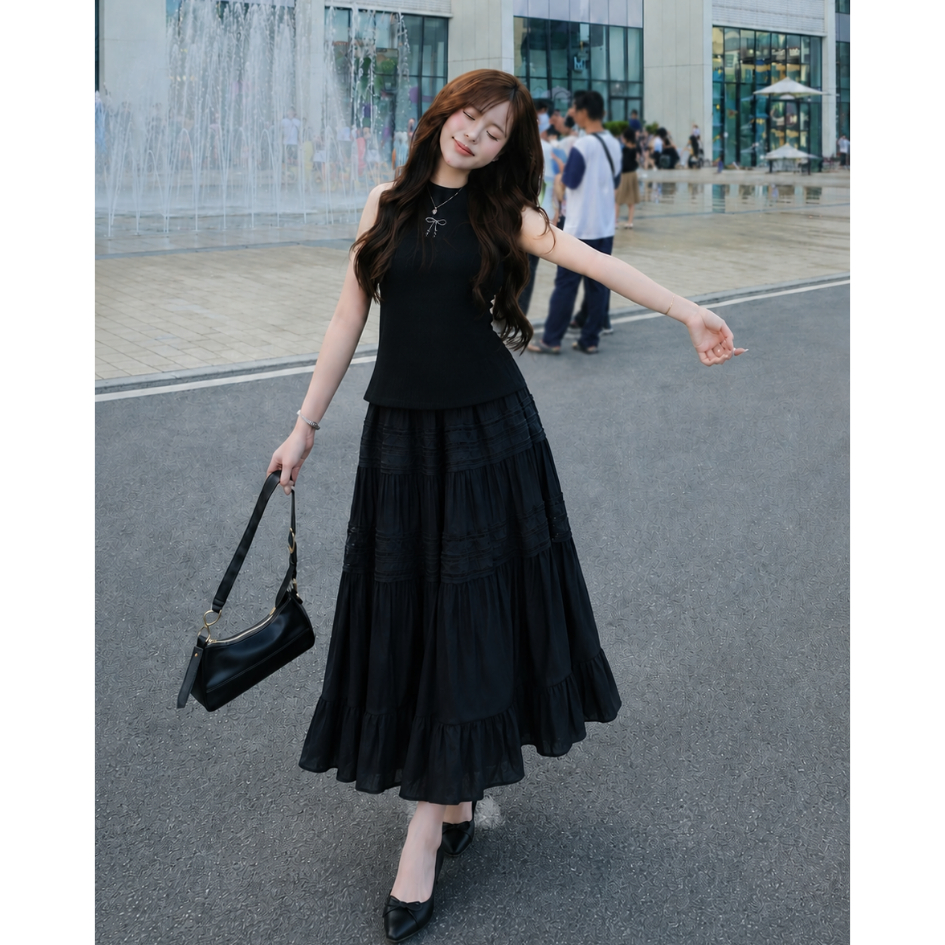 Chân Váy Maxi Dài Xòe 2 Lớp Bigsize ESHOP MS332 Váy Dáng Dài Suông Xòe Đi Biển Dễ Thương 45-85kg