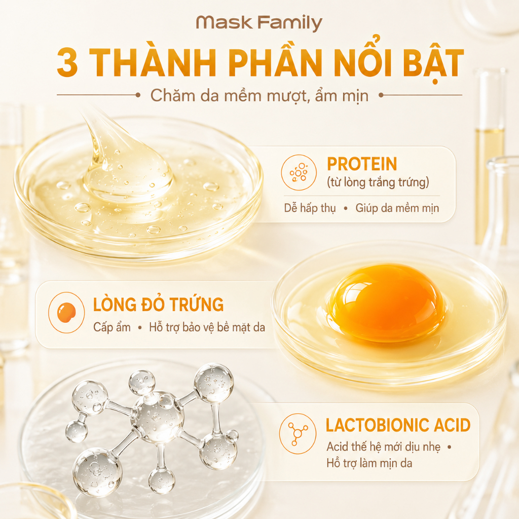 Mặt Nạ Trứng Gà Mask Family Se Khít Lỗ Chân Lông Mịn Da Cấp Ẩm Cho Làn Da Thô Ráp (25ml*10 Miếng)