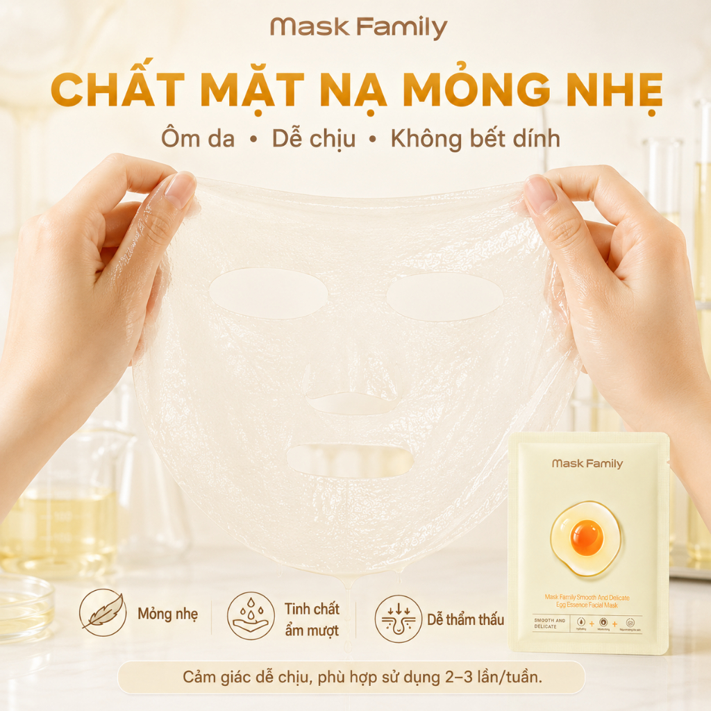 Mặt Nạ Trứng Gà Mask Family Se Khít Lỗ Chân Lông Mịn Da Cấp Ẩm Cho Làn Da Thô Ráp (25ml*10 Miếng)