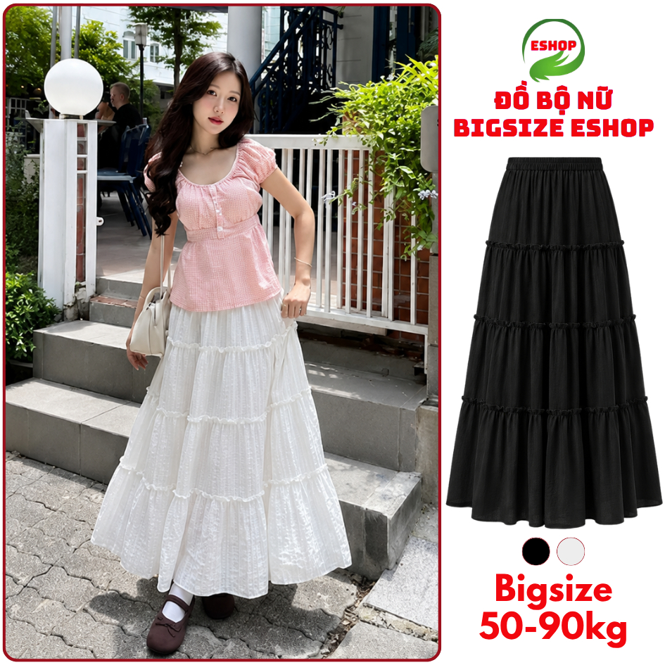 Chân Váy Maxi Dáng Dài Suông Xòe ESHOP MS321 Váy 2 Lớp Mùa Hè Mặc Đi Biển Đi Làm Thoáng Mát 45-85kg